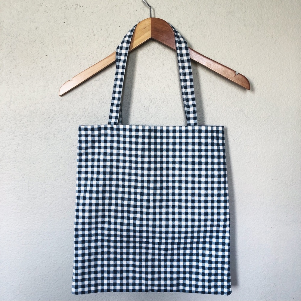 Gingham Print Canvas Tote, new without tags